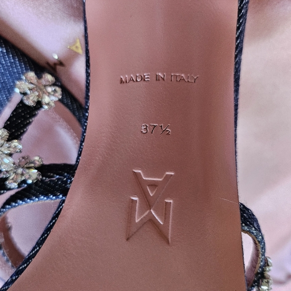 Amina Muaddi Lily Denim Slipper/Heel 70 mm, Flower crystals, Size 37.5